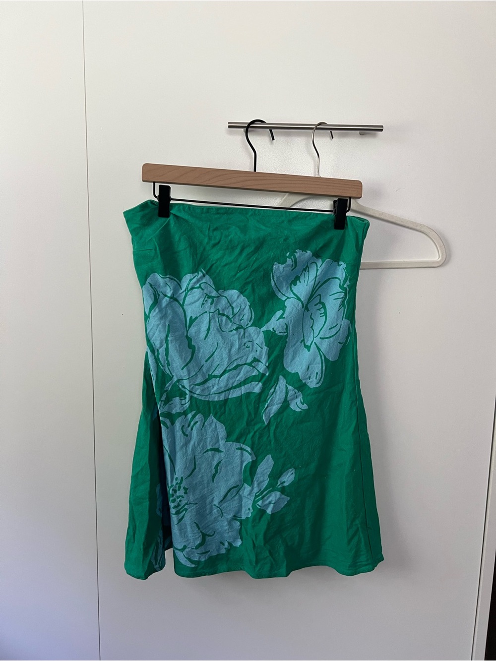 T.J.Maxx Emerald Green Mini Dress with Pale Blue Floral Print